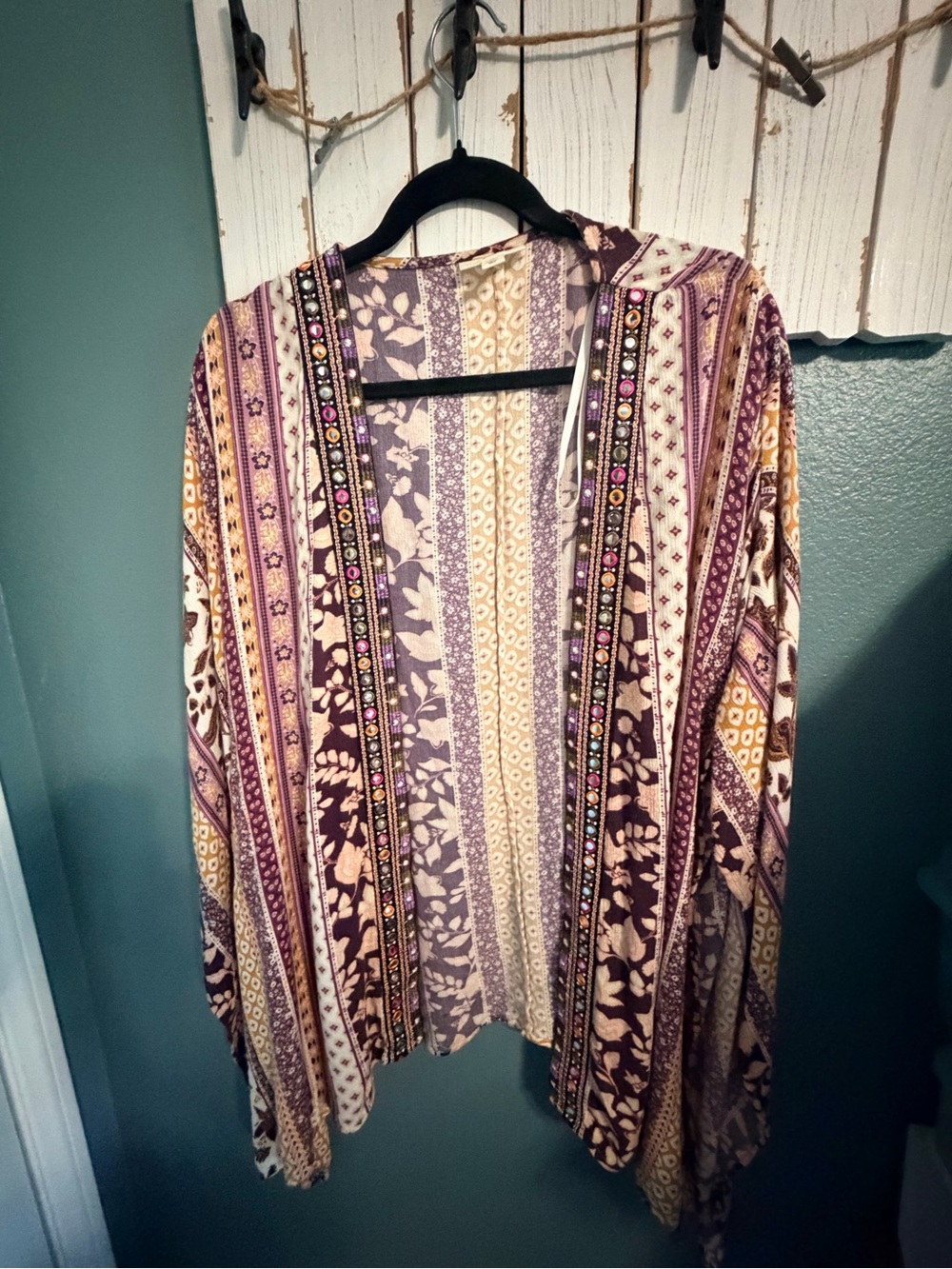 Style & Co. Purple and Cream Boho Printed Open Cardigan